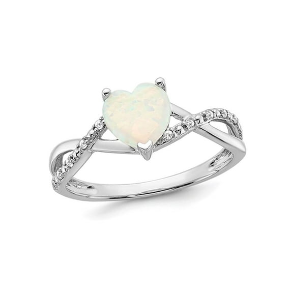 14K White Gold Lab Created Opal 1/2 Carat (Ctw) Heart Ring with Accent Diamonds for Women