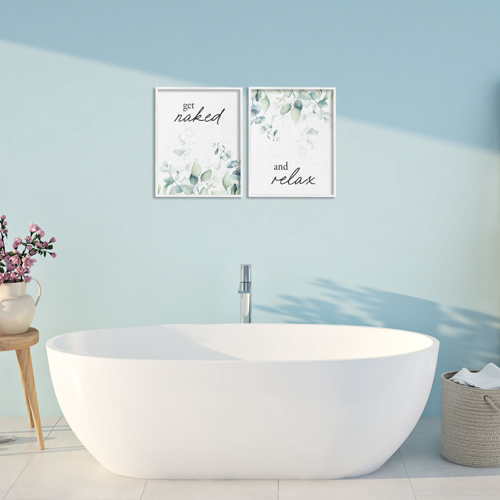 Get Naked & Relax Herbs 2 Piece White Framed Giclee Art Set, design by Lettered and Lined