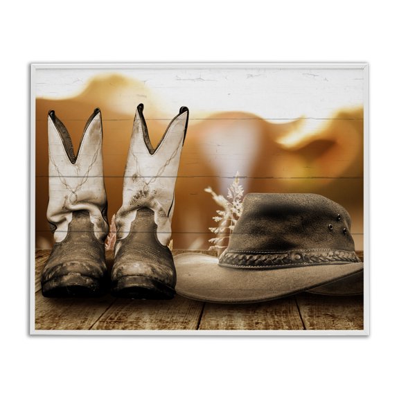 Stupell Industries Rustic Lodge Rustic Cowboy Boots White Framed Giclee Art, 20 x 16, by Marcus Prime