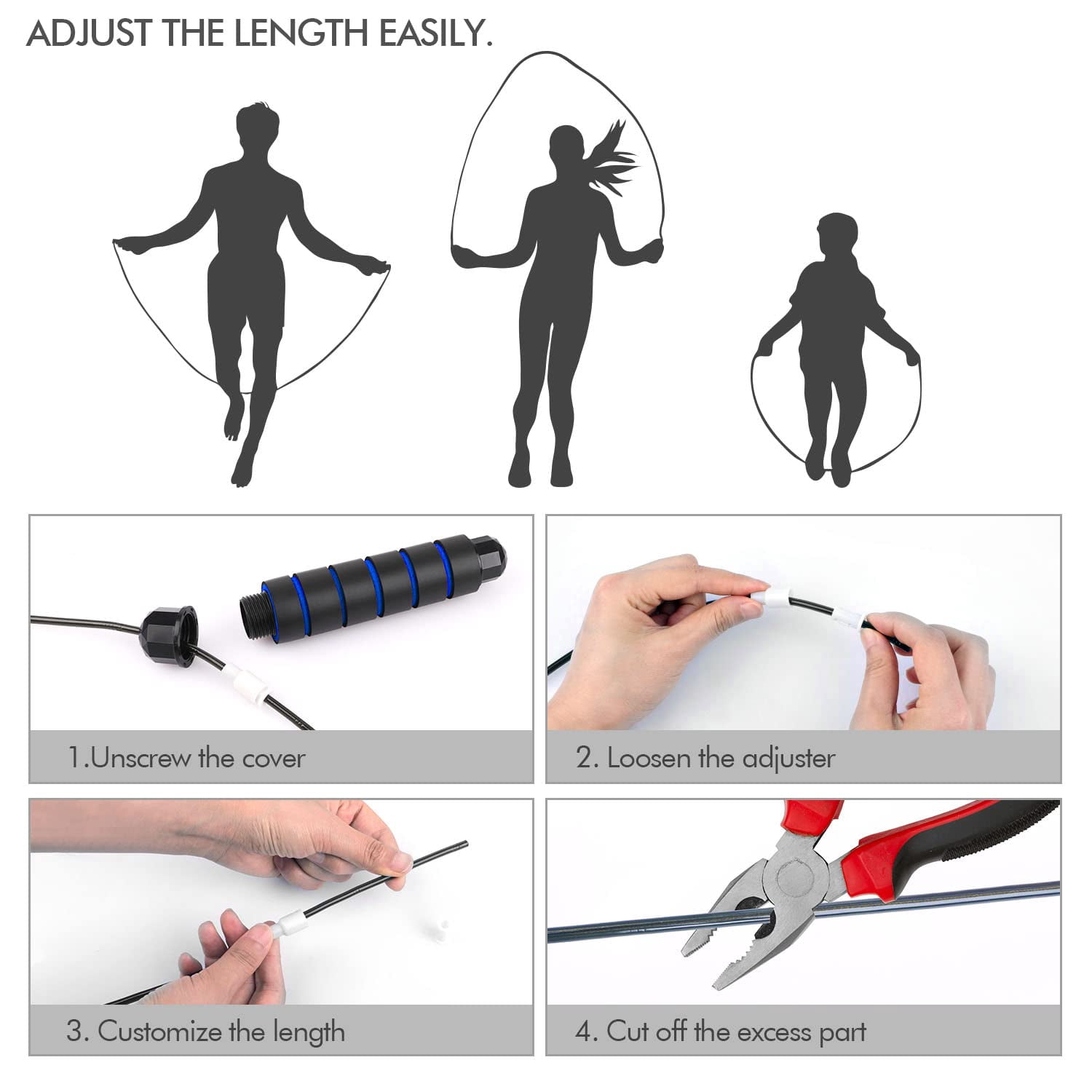 Jump rope, non-tangled fast jump rope with ball bearing, suitable for both women and men, adjustable steel jump rope, with foam handle, suitable for home gym exercises, fitness, and training.