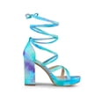 thumbnail image 3 of BLISSFUL STEP Women's Tie Dye High Heel Sandal Platform Block Heel Prom Sandals Cyan 9, 3 of 7