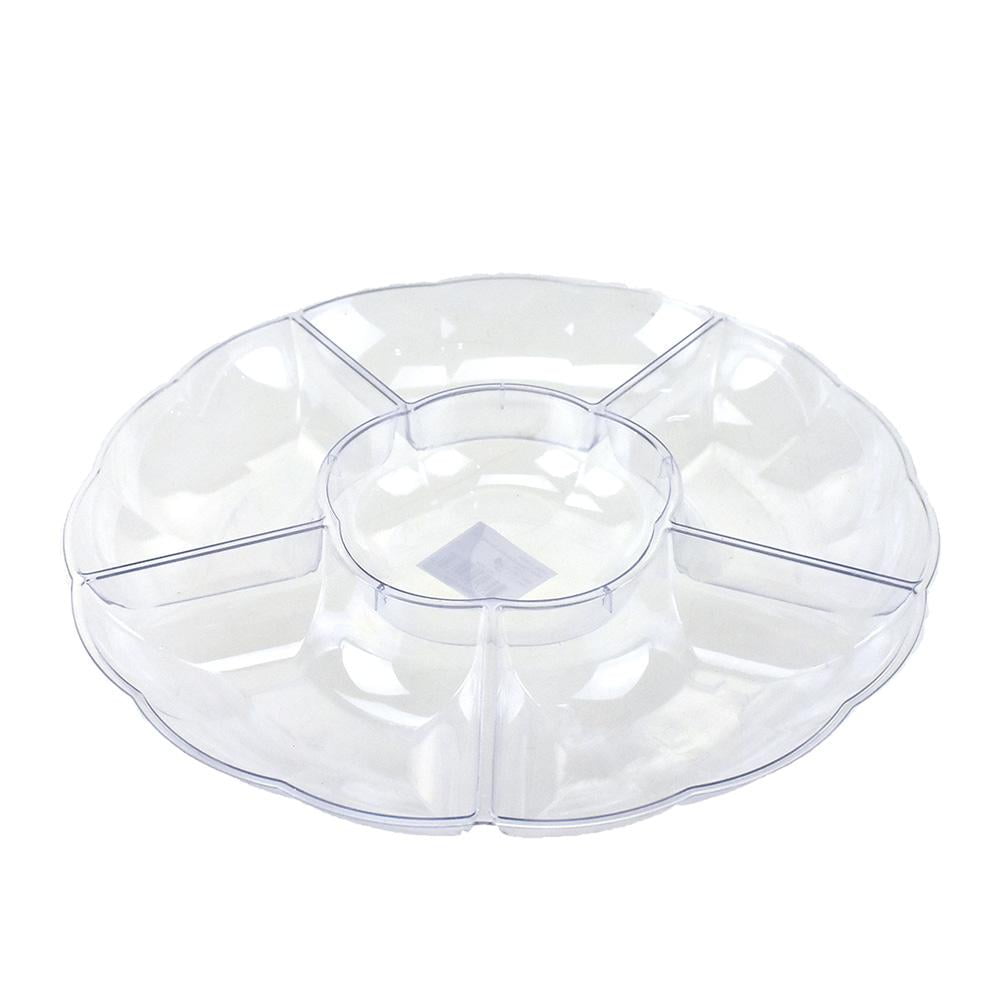 3 Clear plastic Round Serving Trays 5 compartments 12 inch diameter 
