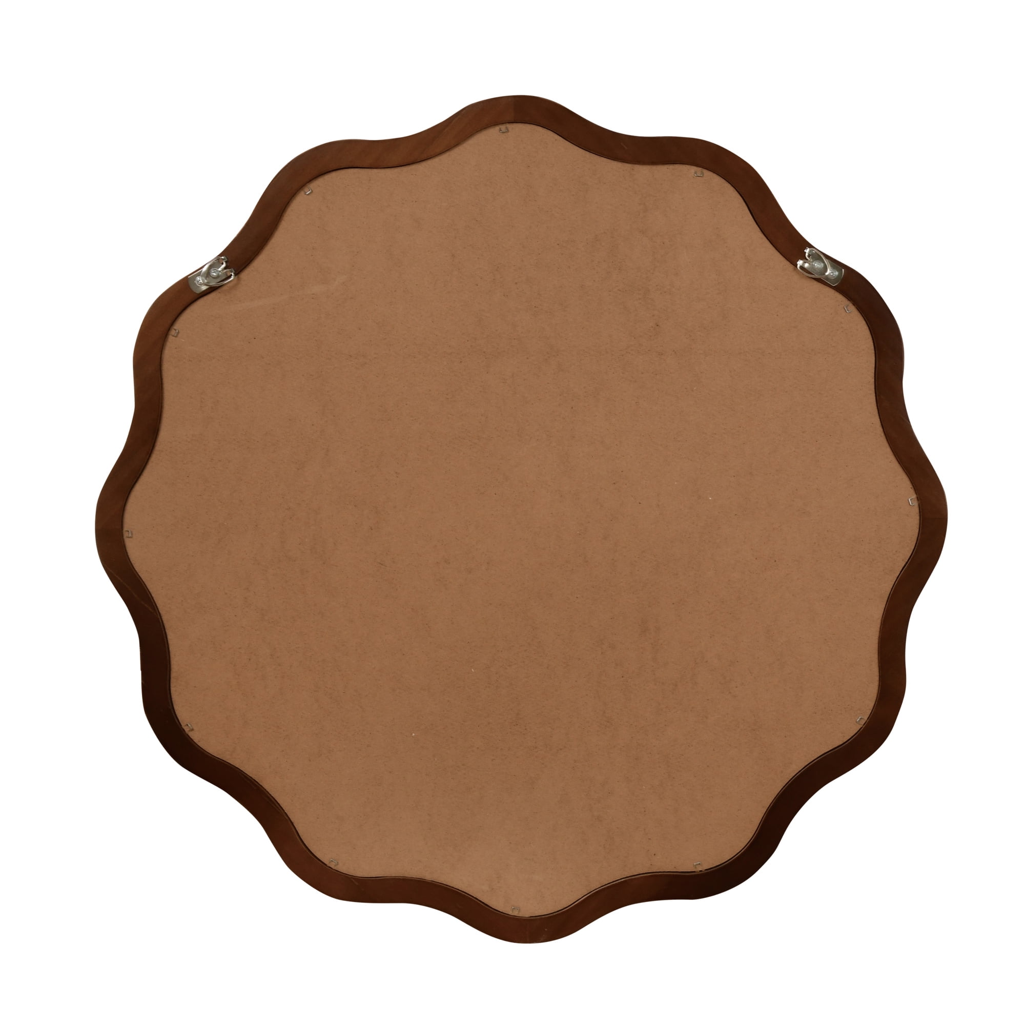 Leumius 30" Wavy Round Mirror, Solid Wood Frame Decorative Mirror for Bedroom Bathroom Living Room Entryway Dark Walnut