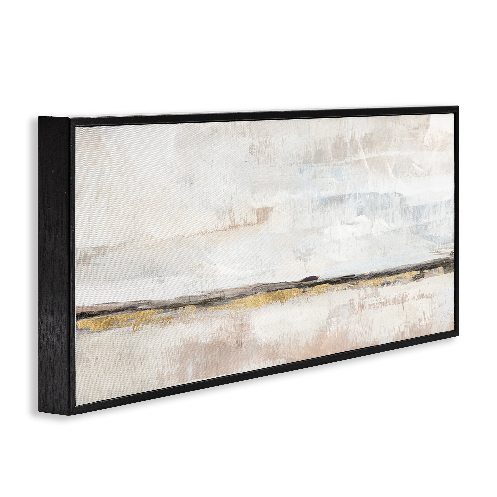Stupell Industries Neutral Horizon Landscape Abstract Painting Black Framed Art Print Wall Art, 24 x 10