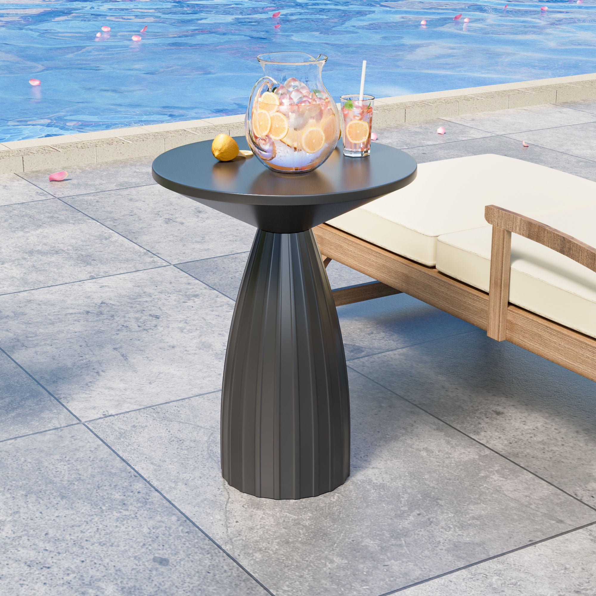 Fsbecl Round Thin Metal Indoor Patio End Table, Black