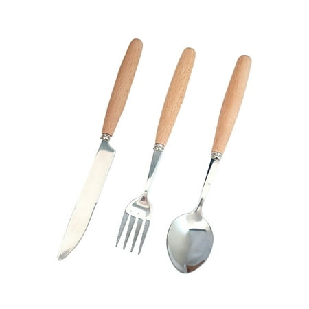 

NUOLUX 3PCS Stainless Steel Flatware Tableware Wooden Handle Cutlery Set Flatware Set Include Fork Spoon