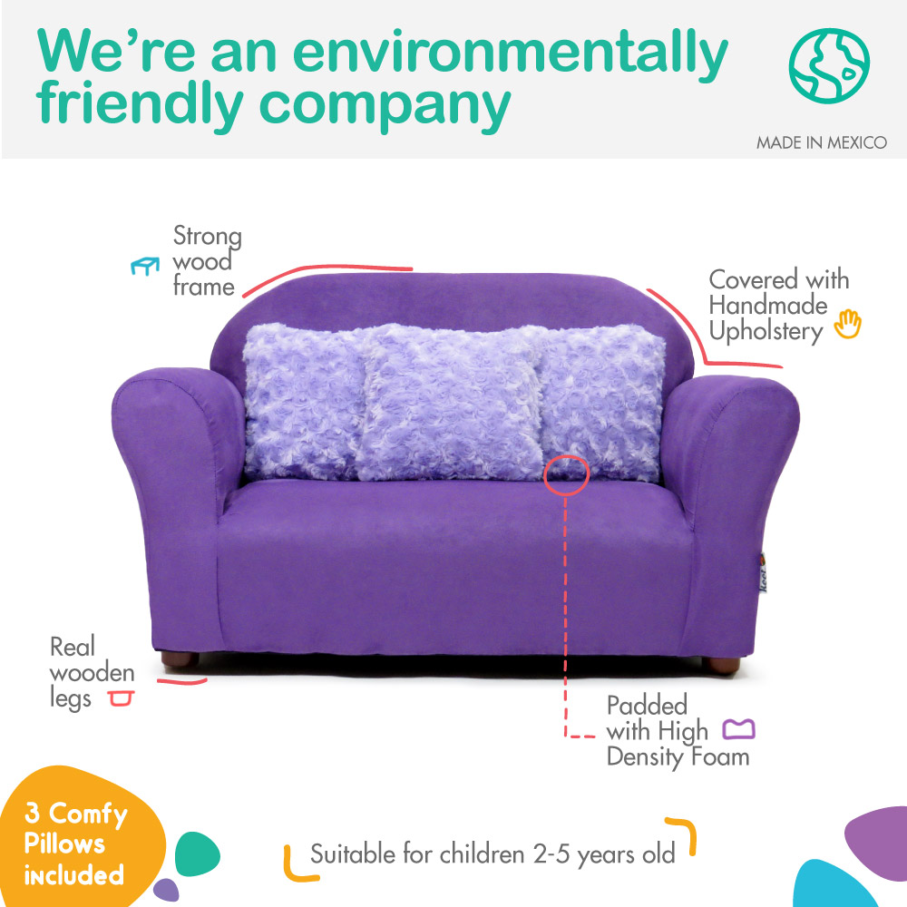 Keet Plush Children's Sofa with Accent Pillows, Purple