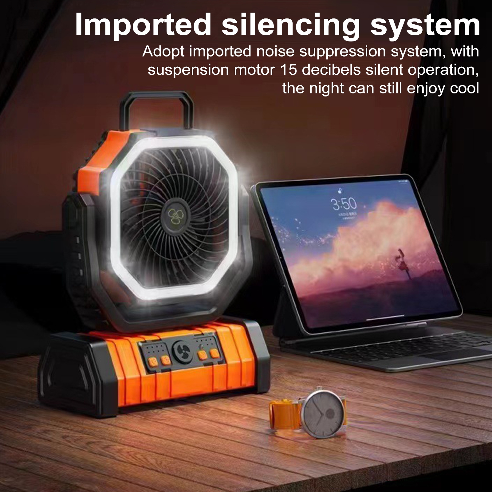 Joernso Camping Fan Rechargeable 20000mAh Battery Operated Portable Fan with LED Light Remote Control Power Bank Function 4-speed 270-degree Rotation Desk Fan for Tents Picnic Barbecue Fishing