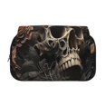 thumbnail image 2 of Sikiie Vintage Pattern Flower Skull Print Flip Double-layer Pencil Case, All-purpose Stationery Bag for Study and Office, Zipper Design, Unisex, 2 of 7