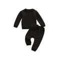thumbnail image 2 of Newborn Baby Boy Girl Clothes 6M 12M 18M 24M Gender Neutral Sweatsuit Unisex Solid Outfit Long Sleeve Warm Pullover Pant Set, 2 of 10