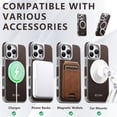 thumbnail image 4 of for iPhone 14 Pro Max Magnetic Case with 360 Rotating Ring Kickstand & Wireless Charging Support, Compatible with MagSafe, Lychee Texture PU Leather Metal Fashion Protective Phone Case, Brown, 4 of 10