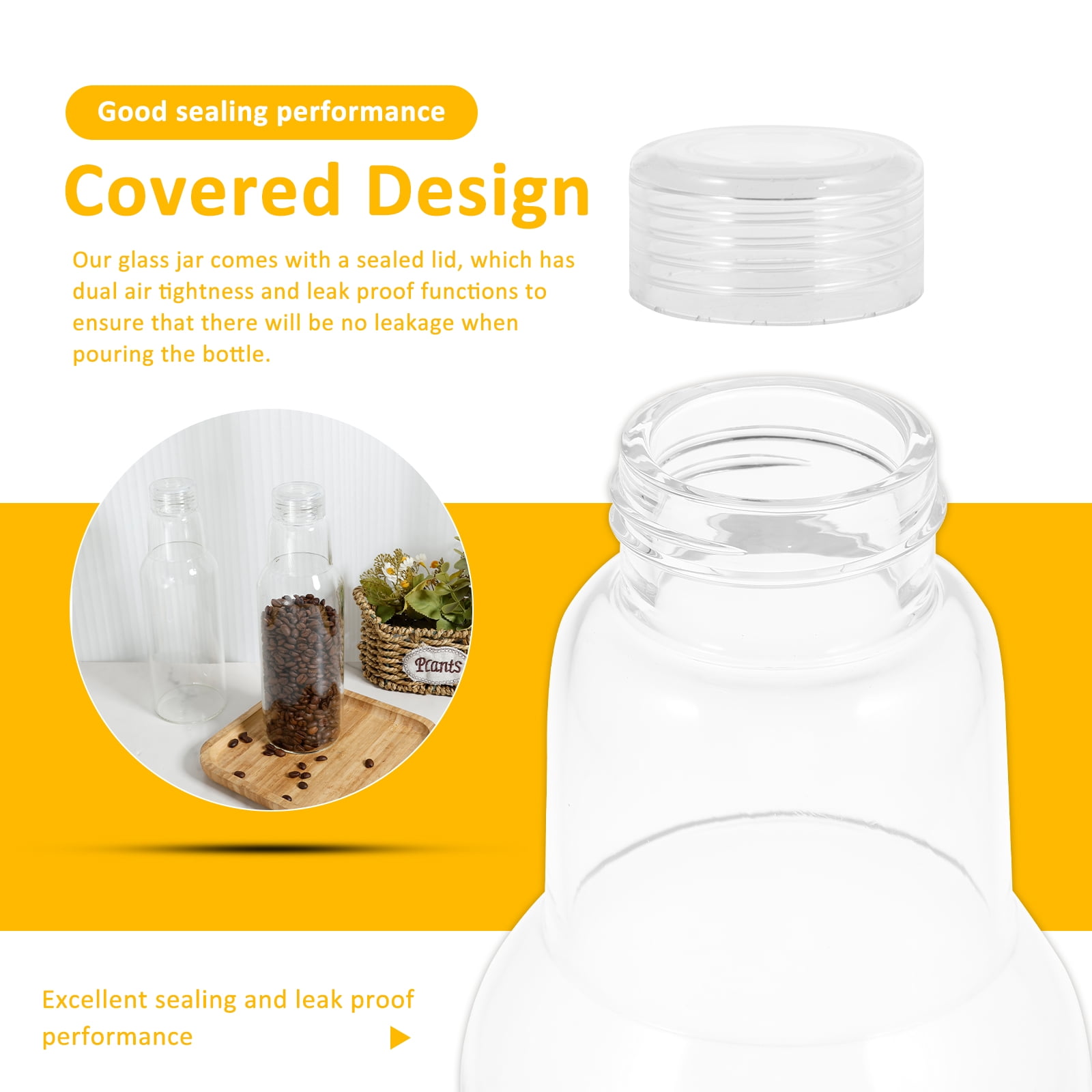 Clear Glass Bottles with Lids 34oz, Reusable Glass Water Bottles with Stainless Steel Cap for Juicing,Refrigerator,100% Leak Proof, BPA Free Eco Friendly,Set of 2