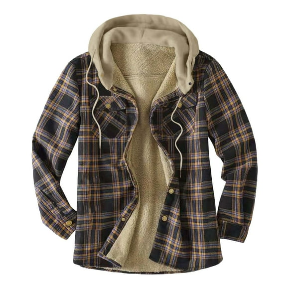 cllios Fleece Flannel Jackets Men Big and Tall Plaid Hoodies Fall Button Down Shirt Jacket Regular Fit Long Sleeve Cardigan Jacket with Pockets