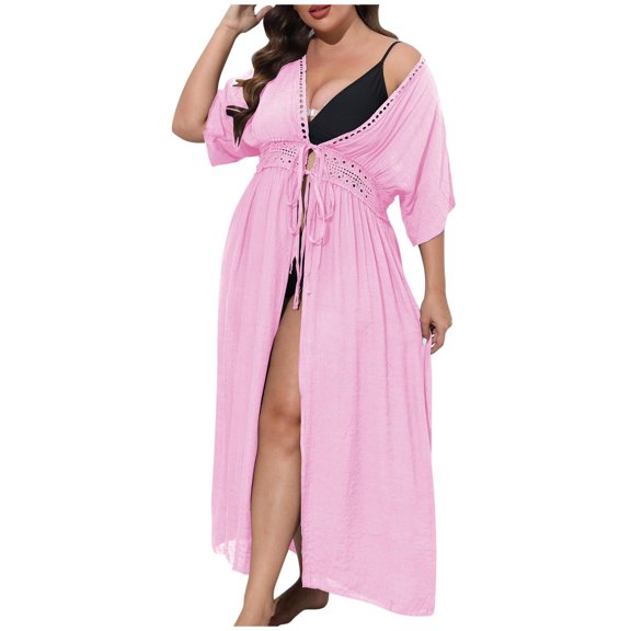 Zpanxa Bathing Suit Cover up for Women Bathing Suit Bikini Swimsuit Coverup Beach Tassels Loose Hollow Out Cover Up Coat Cardigan Pink One Size