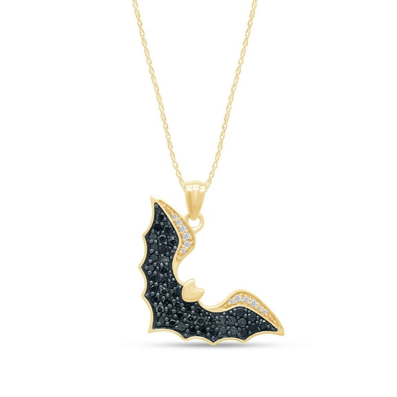 1ct Real Black & White Diamond Bat Pendant 18" Necklace in 10K Solid Yellow Gold Over