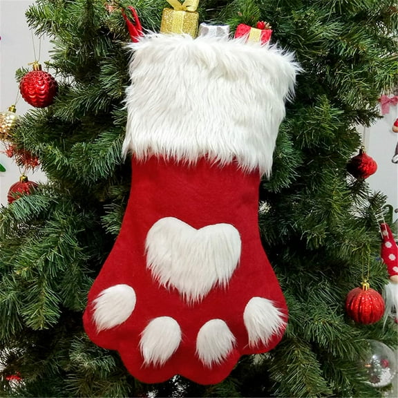 1Pc/2Pcs Dog Cat Paw Plush Christmas Stockings Xmas Decorations Fireplace Hanging Socks Family Holiday Dog Cat Gift Stockings