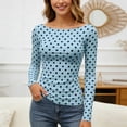 thumbnail image 2 of Bibifish Womens Tshirts Polka Dot Print Color Block Pattern Slim Fit Soft Stretch Slim Fit Long Sleeve Spring Daily Commute Trendy Outfits, 2 of 5