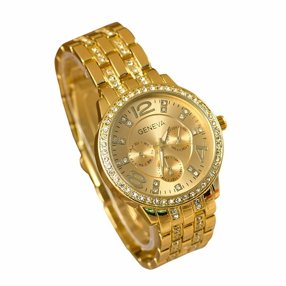 Women's Diamond Encrusted 3-Eye Steel Strap Quartz Watch Prestigious Business Style Watch