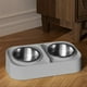 thumbnail image 1 of Juego de cuencos de comida para mascotas de acero inoxidable | Doble Bowl Antideslizante | Alimentador elevado de soporte de cuello | Diseño de boca ancha | 14,17x7,67 pulgadas | Limpieza fácil, 1 of 6