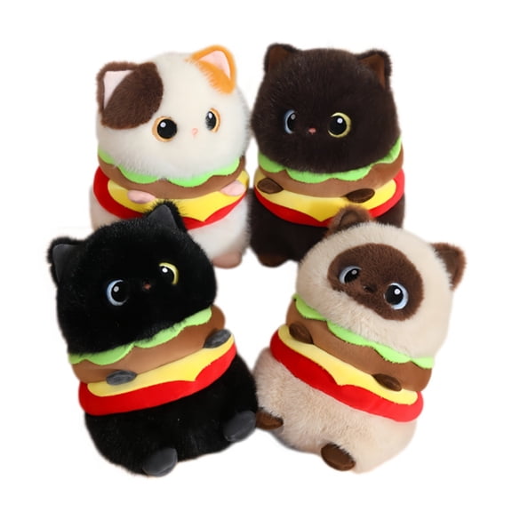 Fun Burger Cat Stuffed Animal- 9.1''Cute&Soft Kitten Plush Toy Pillow Decor Birthday Gift for Family