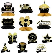12 Pieces Retirement Party Decorations White Black and Gold Retirement Table Centerpiece Honeycomb Table Toppers for Retirement Party Supplies Photo Booth Props