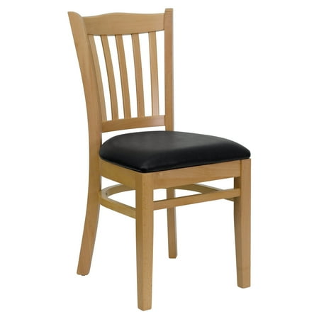 Wooden Vertical Back Chair - Flash Furniture HERCULES Series Natural Wood Finished Vertical Slat Back Wooden Restaurant Chair, Vinyl Seat, Multiple Colors