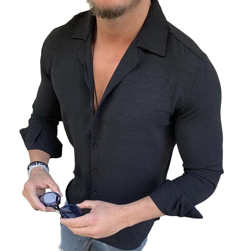 Homme à Manches Longues Chemise lin casual male Gradient Button Down shirts Lapel Tops