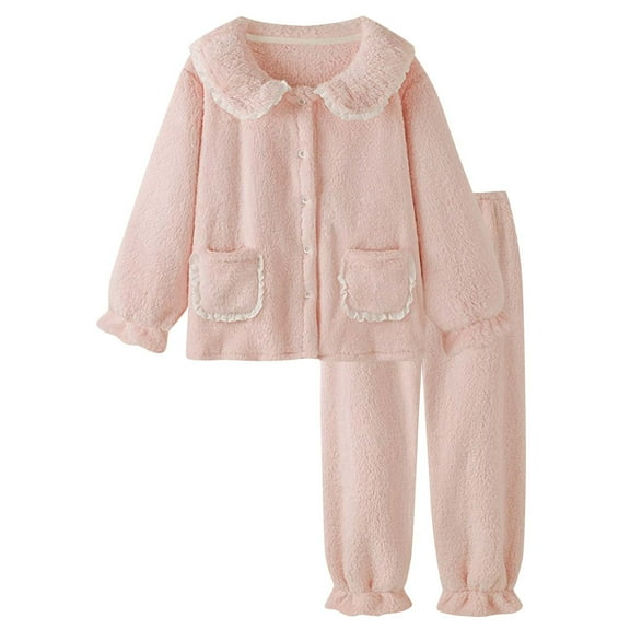 successthop Button Down Pajamas for Women Collar with Pant Solid 2 Pieces Sets with Pockets Loungewear