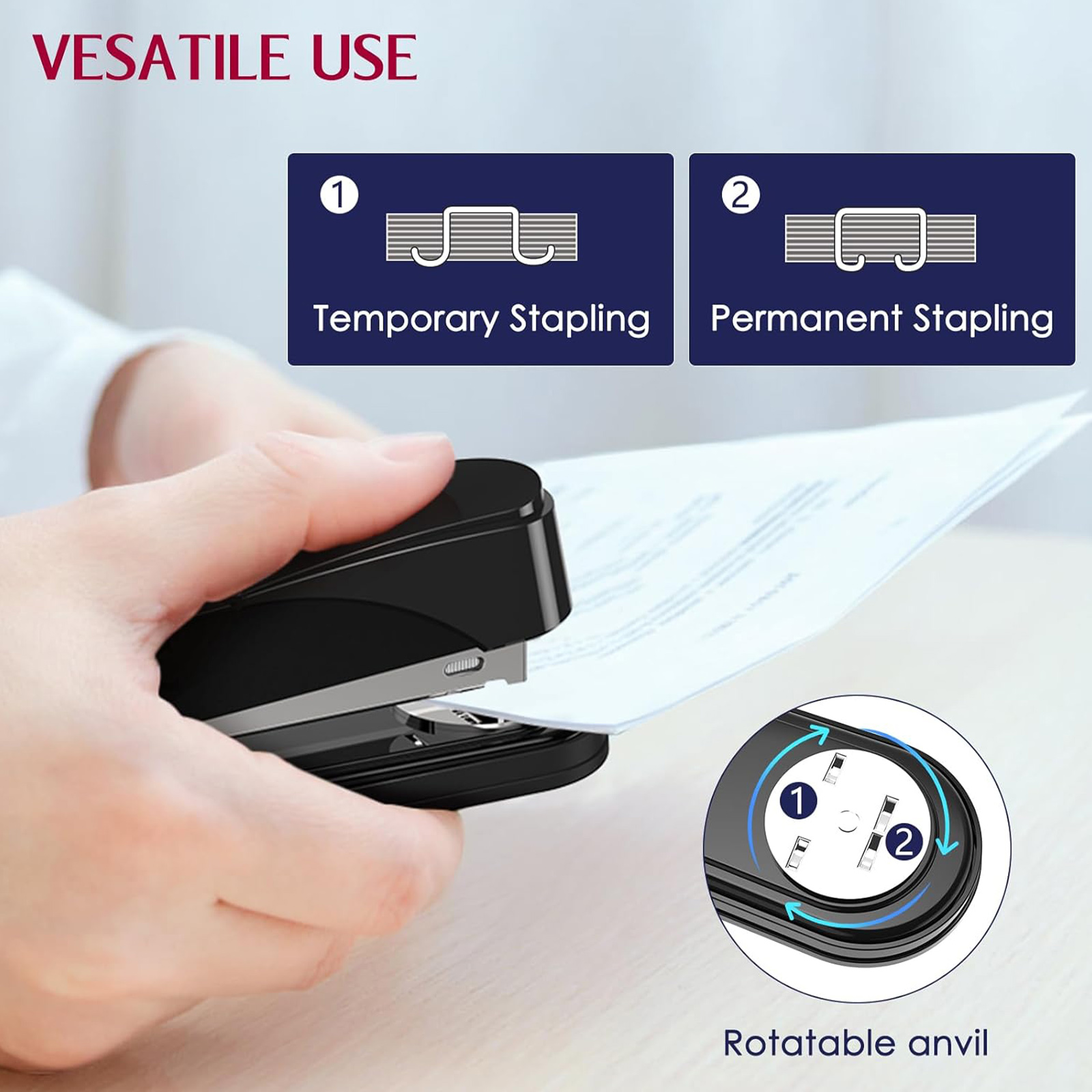 Baodeli Heavy-Duty Metal Stapler, 50-Sheet Capacity, Black photo 2