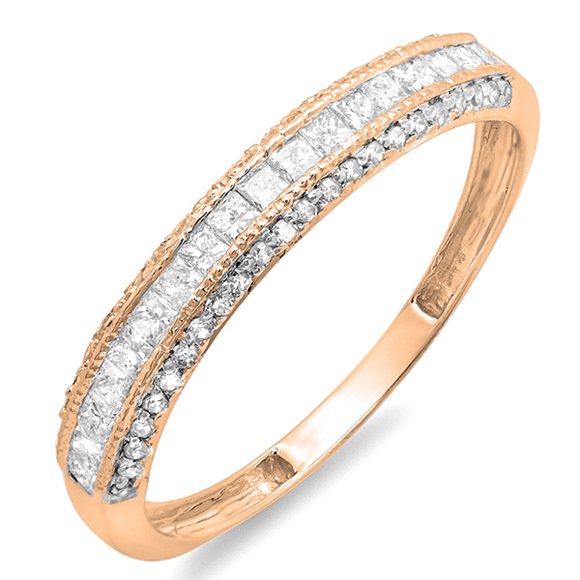 Dazzlingrock Collection 0.45 Carat (ctw) 14k Princess & Round Diamond Ladies Anniversary Wedding Matching Band Stackable Ring(Size 8.5