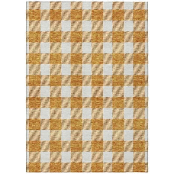 HomeRoots 595420 10 x 14 ft. Orange & Beige Plaid Washable Indoor & Outdoor Rectangle Area Rug