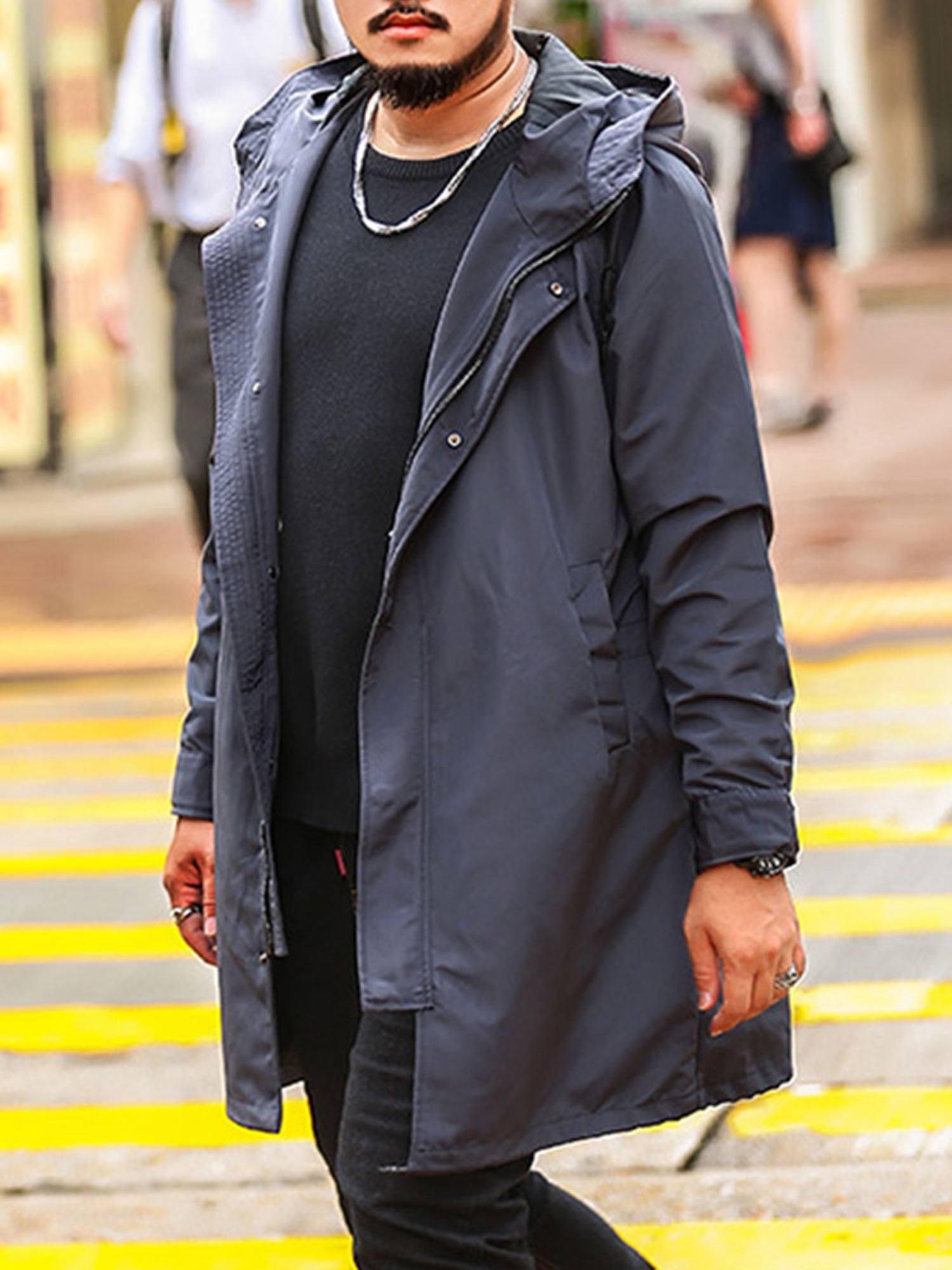 men's knee length waterproof coat with hood