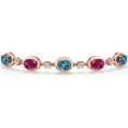thumbnail image 3 of 18K Rose Gold Plated Silver London Blue Topaz, Red Created Ruby and Lab Grown Diamond Bracelet for Women | 5.10 Cttw | Gemstone November Birthstone | Oval 7X5MM | Fully Adjustable 9 inch, 3 of 6