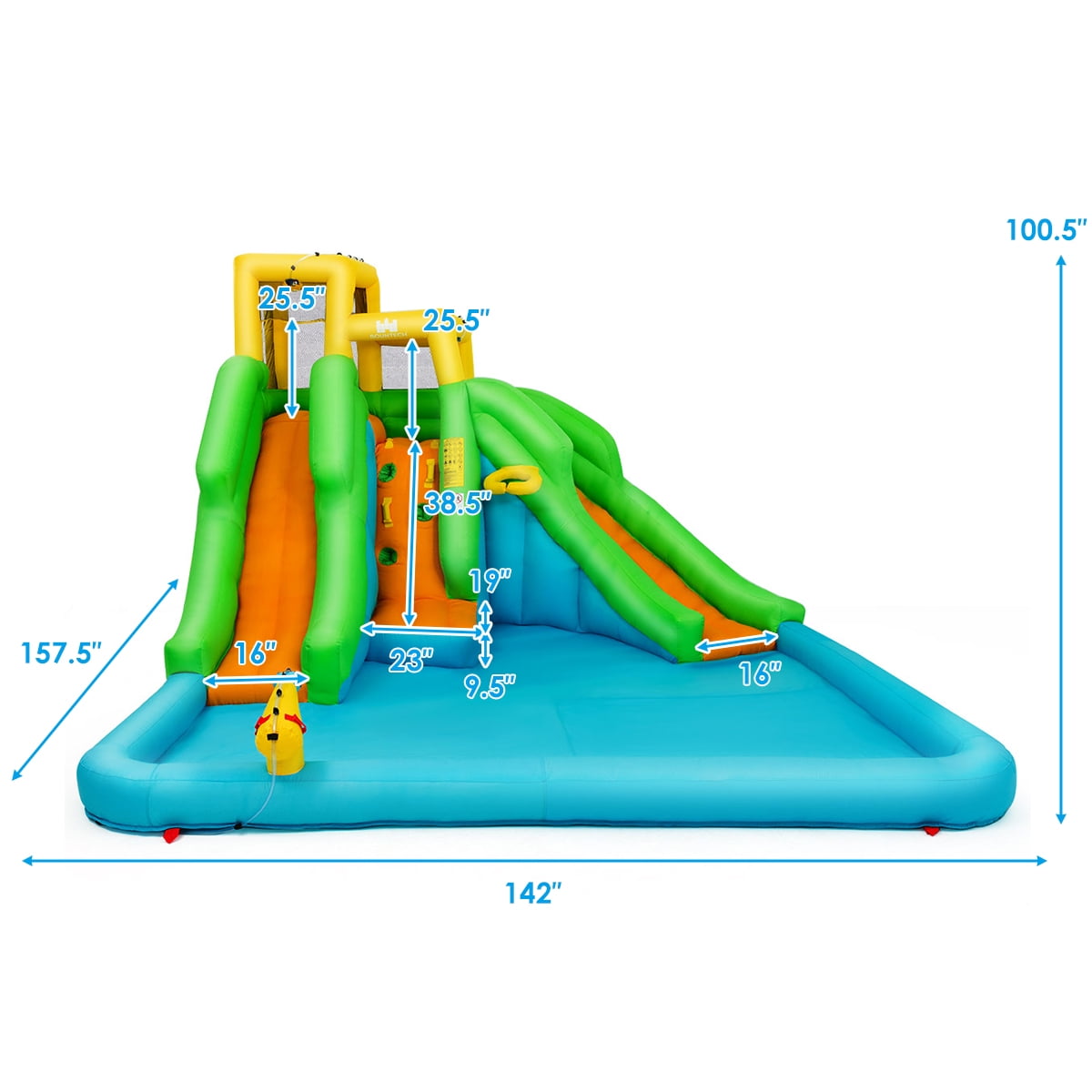 Costway Inflatable Water Park Bounce House Two-Slide Bouncer with Climbing Wall & 480W Blower