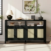 Aukfa Rattan Buffet Storage Cabinet,TV Cabinet for Living Dining Rooms,Bohemian Style,Black