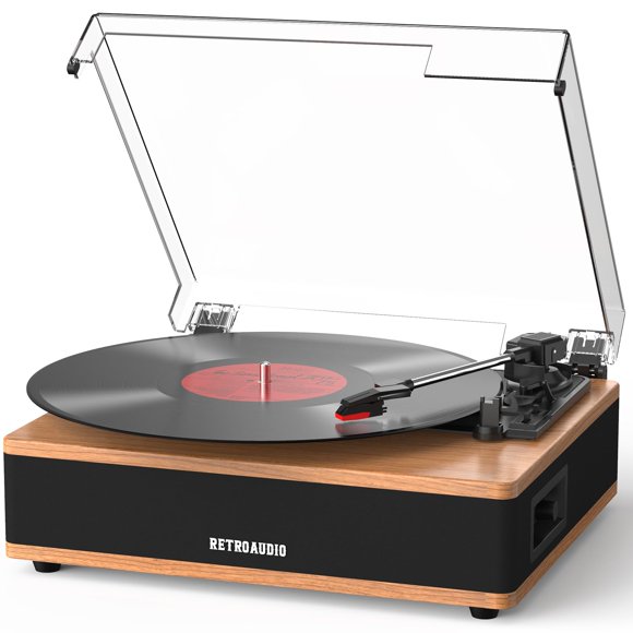 Tocadiscos RetroAudio Bluetooth de 3 velocidades en nogal