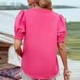 thumbnail image 4 of JSheng Summer Tops for Women Fashion Women casual Solid Color V-neck Pullover Short Puff Sleeve T-shirt Top Hot Pink S, 4 of 5