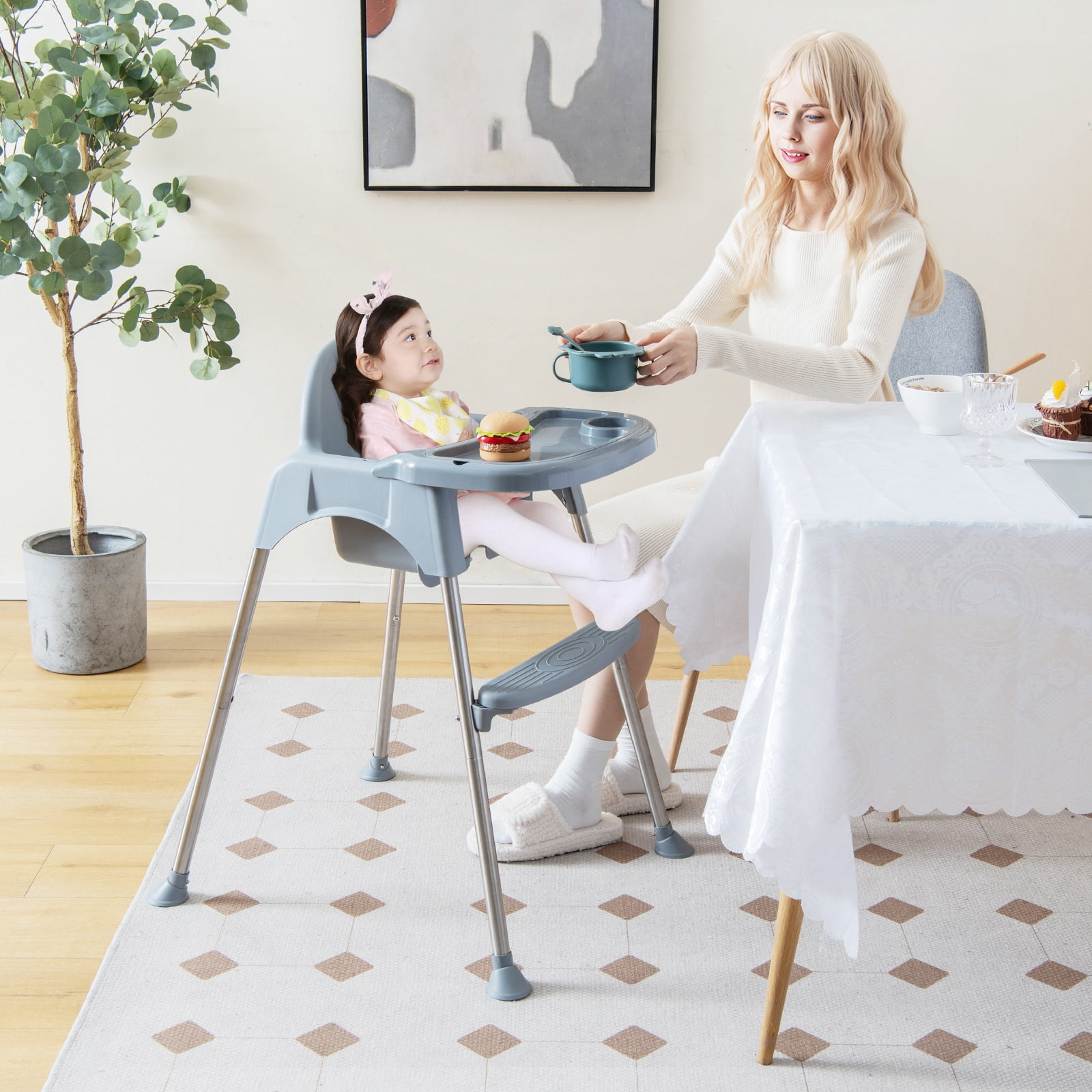 Infans 4-in-1 Convertible Baby High Chair Feeding w/ Removable Double Tray& Footrest
