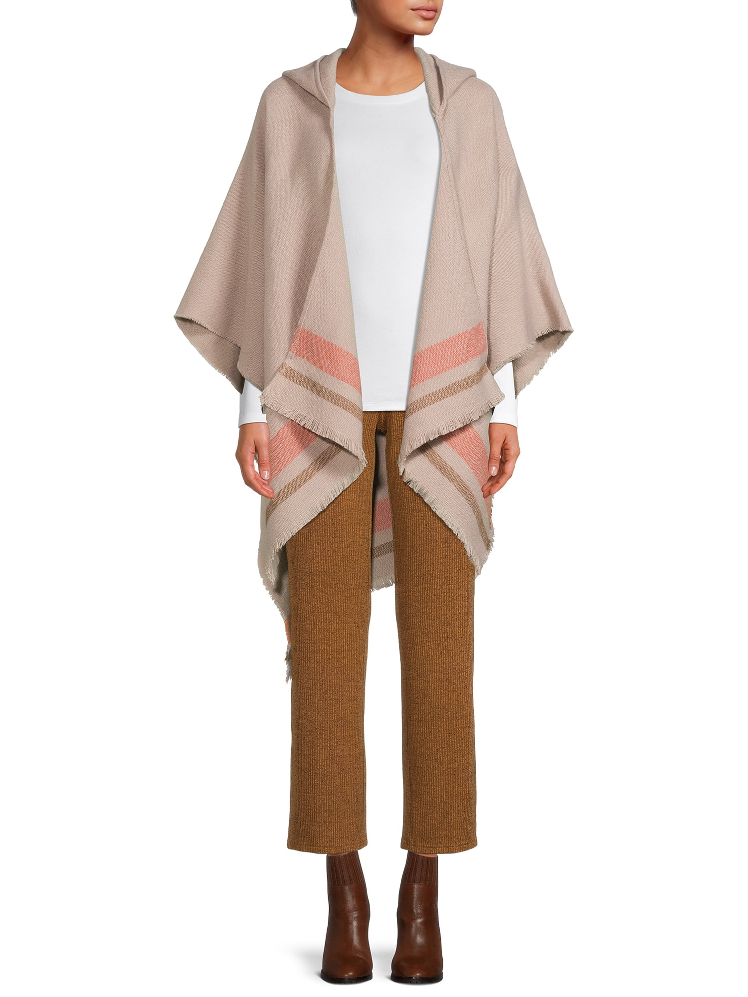 C. Wonder Women's Border Stripe Ruana Wrap with Hood