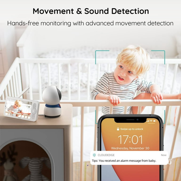 BOIFUN Baby Monitor with Remote Pan-Tilt-Zoom, 1080P, Cry and Motion  Detection, 300M Long Range, APP, Night Vision, 5'' Wireless Baby Monitor  with