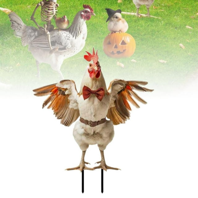 Halloween Yard Decoration 2024 New Skeleton Riding Rooster Yard Sign Skeleton Decor Figurines 2D Plane Realistic Halloween Winged Chicken Ornament Cute Halloween Decor