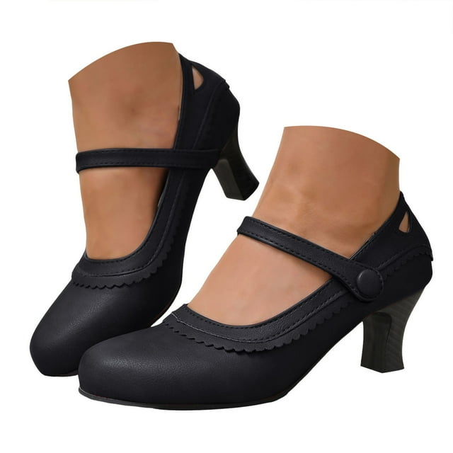 Dakaela Escarpins pour Femmes à Bout Fermé à Plateforme Mary Jane à Petits Talons pour Mariage Bureau Danse Chaussures de Robe