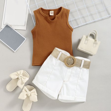 

Hunpta Summer Toddler Girls Sleeveless Ribbed Vest Tops And Shorts Belt Outfit