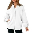 thumbnail image 4 of Mohiass Oversized Zip Up Sweatshirt Women Fleece Zip Up Bomber Jacket Casual Athletic Y2k Sweat Jackets with Pockets White 3XL, 4 of 6