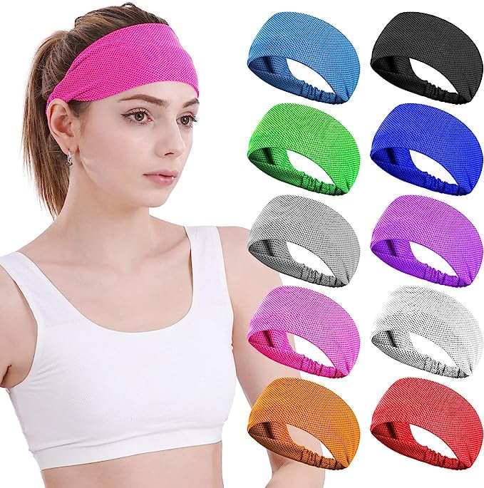 10 Pack Sport Headbands for Women and Men, Breathable, Moisture Wicking