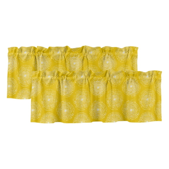 Yellow Flowers Curtain Valances for Windows, Kitchen Valance Window Treatments Panel 2 Pack, Rustic Country Botanical Floral Dots Rod Pocket Short Curtains for Bathroom Bedroom 42 x 12 Inch