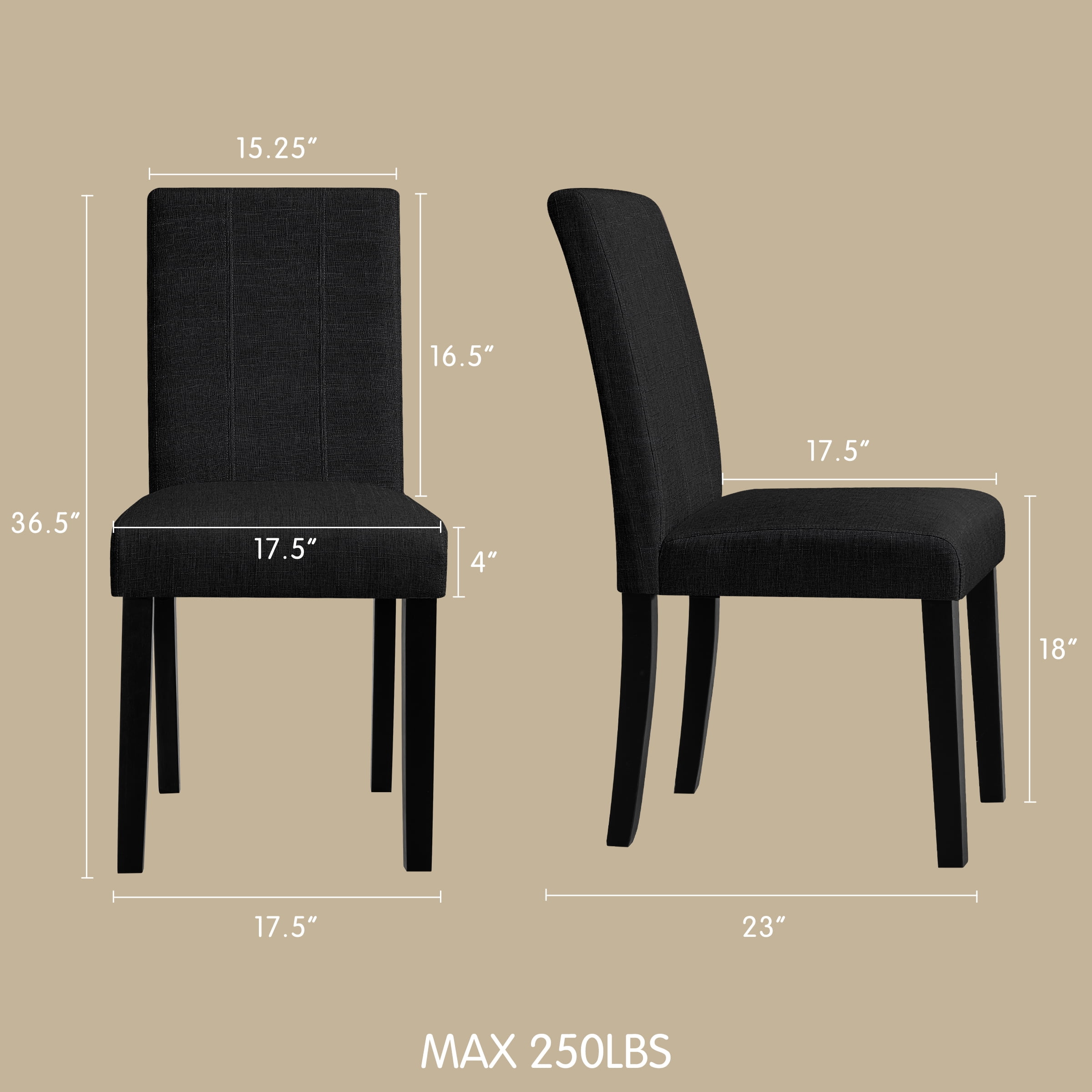 DyFun Linen Upholstered Dining Chairs Set of 2 for Kitchen Dining Room or Apartment Living, Black