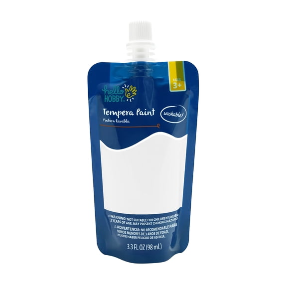 Hello Hobby Washable Tempera Paint, Safe & Nontoxic, 98ml pouch, White