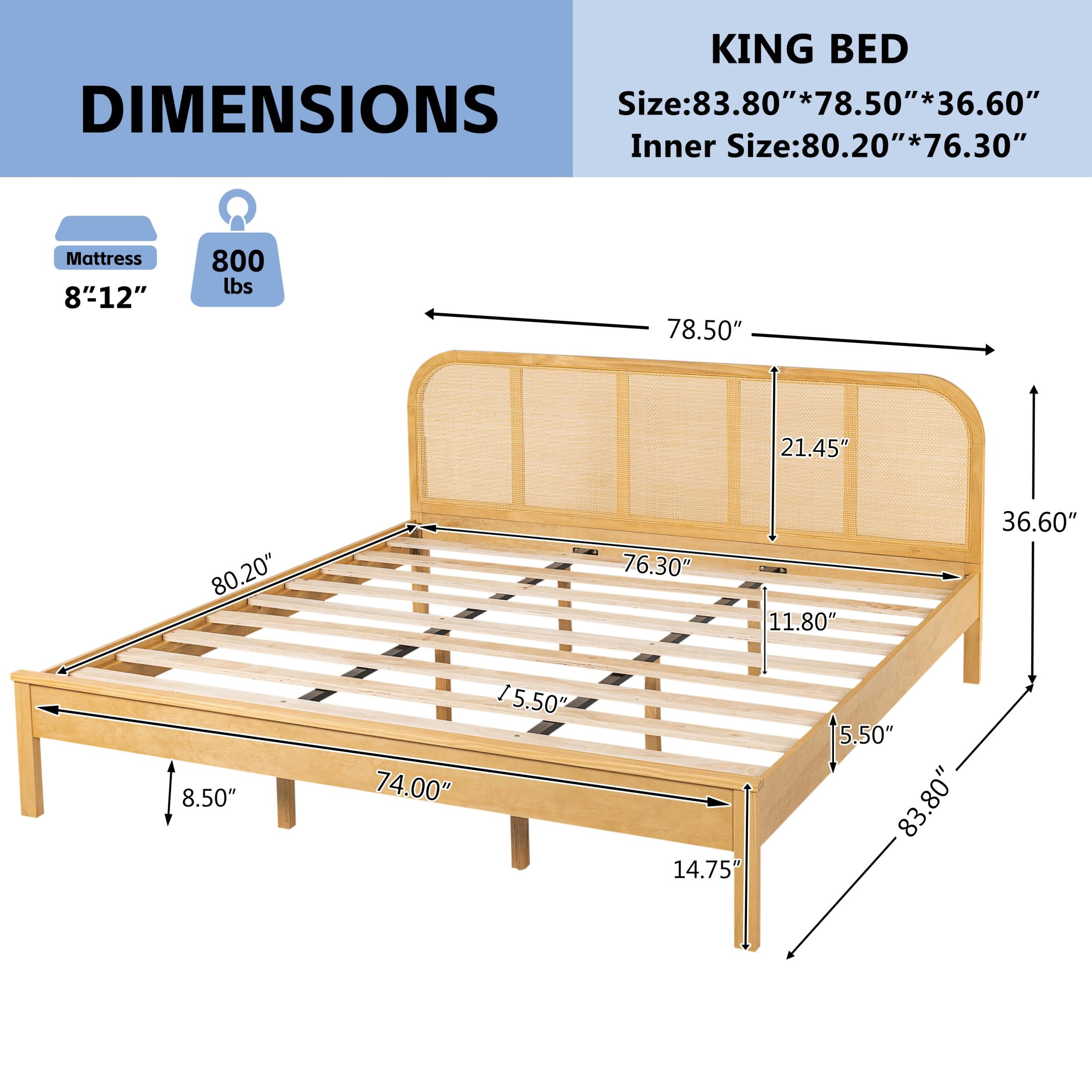 Christopher Knight Home Bohemian King Wood Platform Bed Frame with Rattan Headboard, Natural