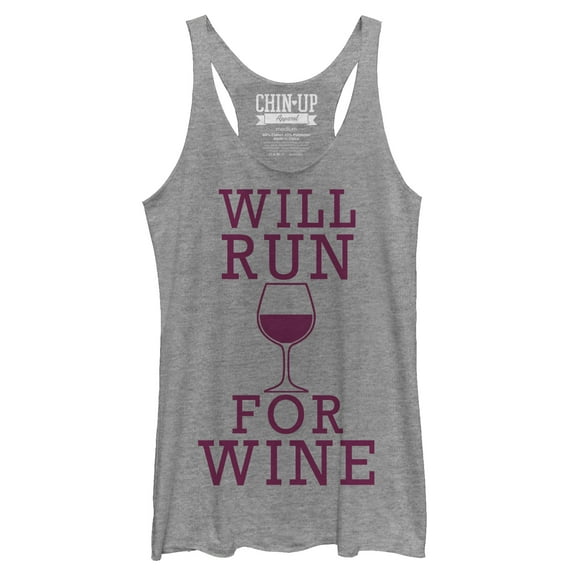 Women's CHIN UP Will Run For Wine Racerback Tank Top Gray Heather X Large
